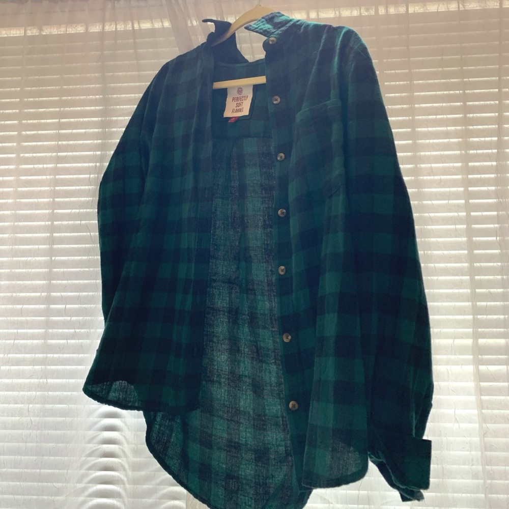 Green checkered print flannel